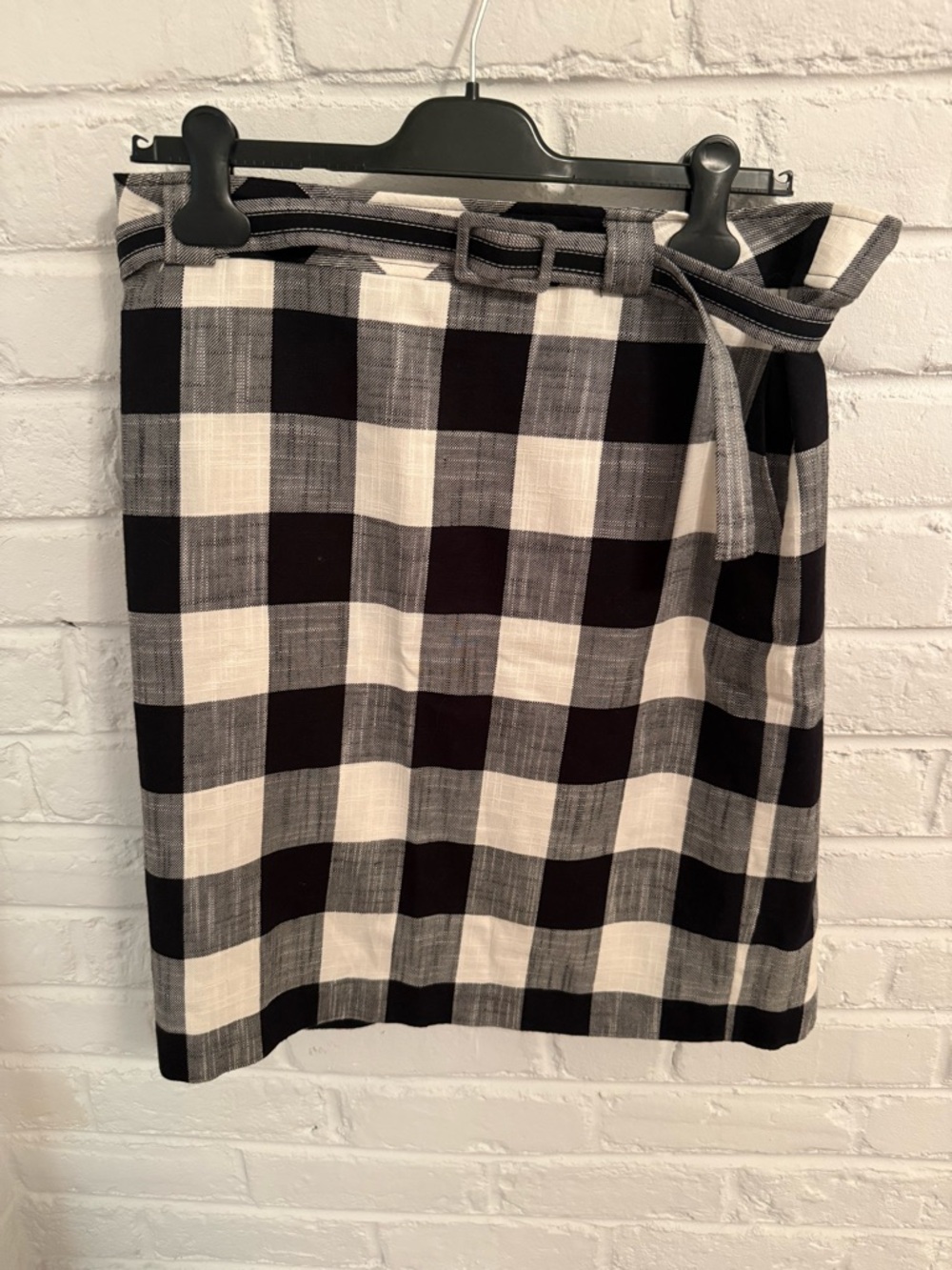 Talbots Black & White Plaid Belted Pencil Skirt